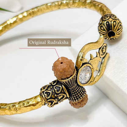 Trident Kada (Gold Plated) - Trishul Damru Kada with 5 Mukhi Rudraksha Beads - Buy 1 Get 1