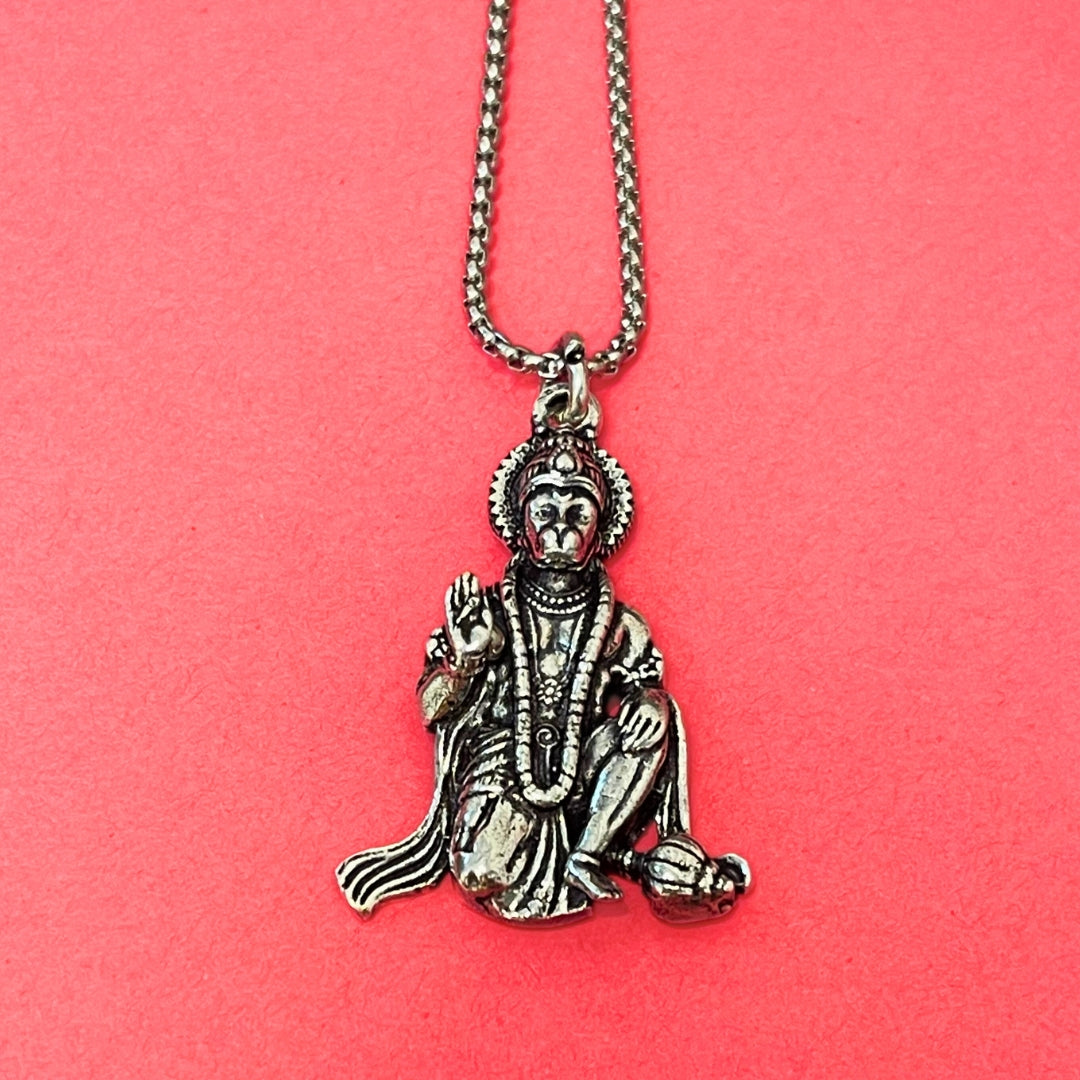Bajrang Bali Locket with Chain — Silver Finish