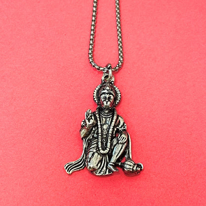 Bajrang Bali Locket with Chain — Silver Finish