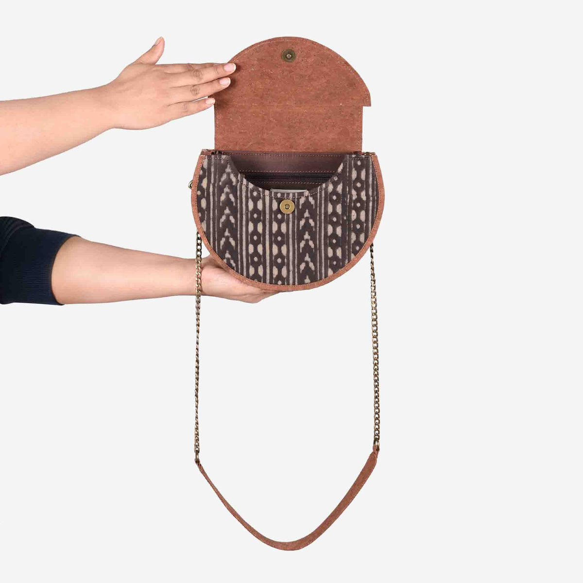 Black IKAT printed and Vegan Leather Moon sling
