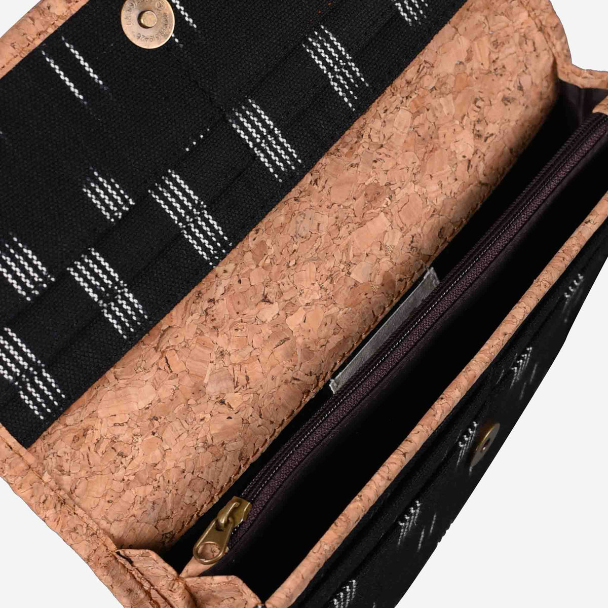 Black Dabu Print Womens Cork Wallet