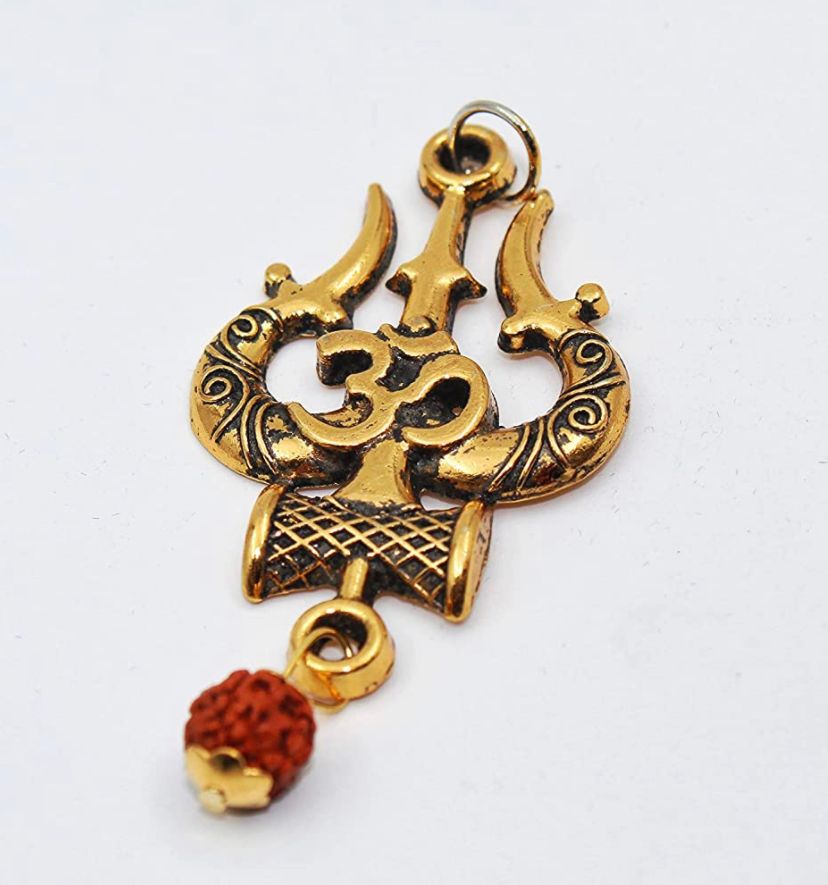 18 Carat Gold Plated Mahakal Locket - Non Tarnish (In Red Thread)